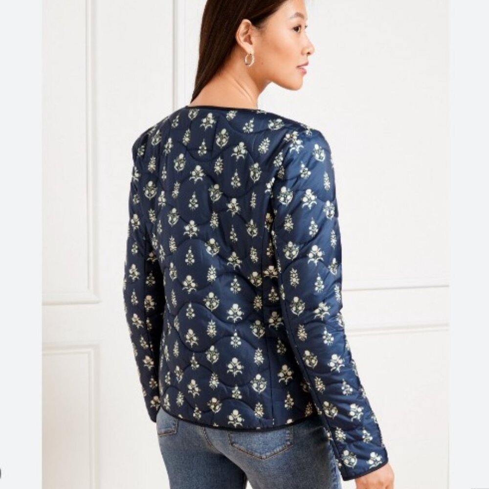 TALBOTS Quilted Collarless Jacket - Ditsy Foulard - Picture 3 of 12